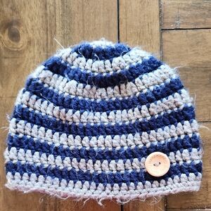 Handmade Baby/Toddler Striped Crochet Beanie - Blue and Grey